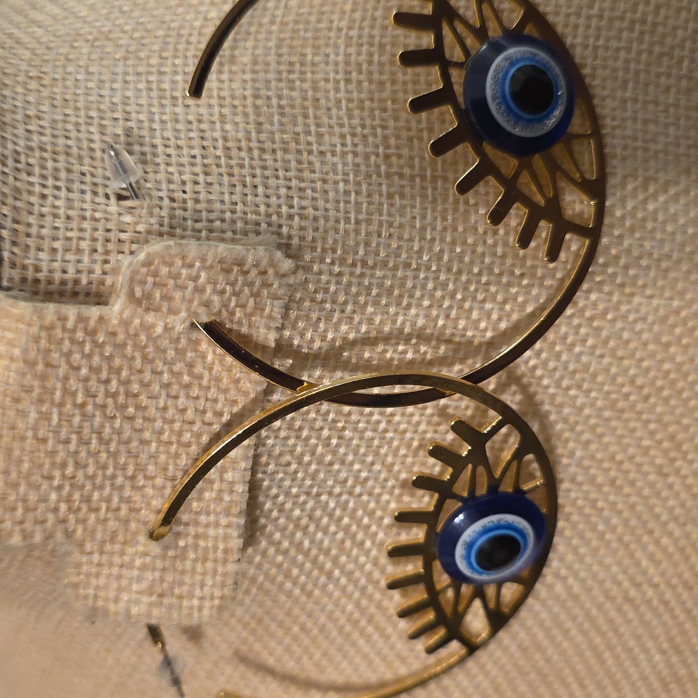 Fashiin Jewelry Gold Evil Eye Hoop Earrings - Picture 3 of 3